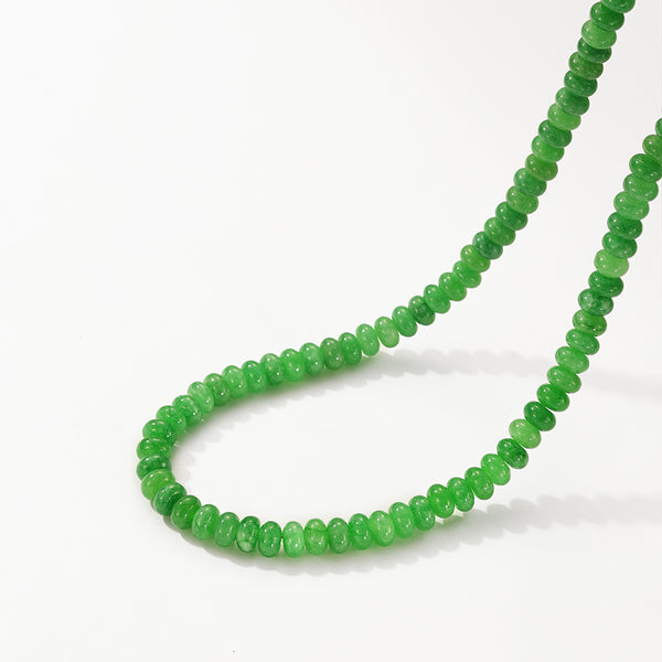 PN0190 925 Sterling Silver Green Charm Beaded Necklace