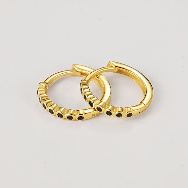 FE2174 FE2175 FE2176 925 Sterling Silver Black CZ Beads Hoop Earrings