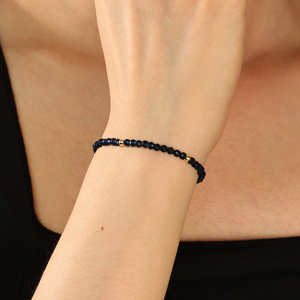 PB0055 925 Sterling Silver Black Crystal Beaded Bracelet