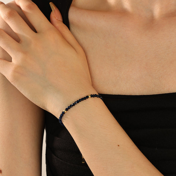 PB0055 925 Sterling Silver Black Crystal Beaded Bracelet