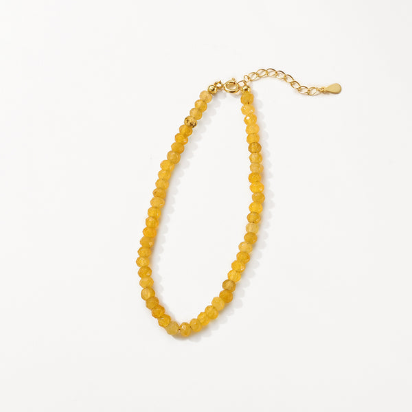 PB0128 925 Sterling Silver Yellow Jade Charm Beaded Bracelets