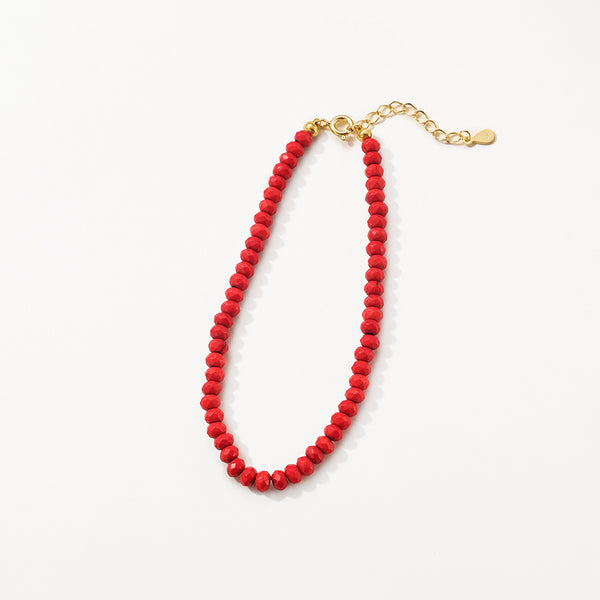 PB0126 925 Sterling Silver Red Coral Beaded Bracelets