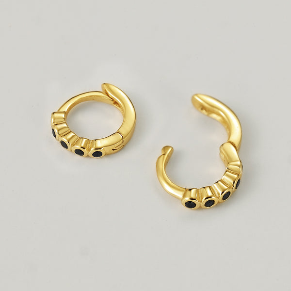 FE2174 FE2175 FE2176 925 Sterling Silver Black CZ Beads Hoop Earrings