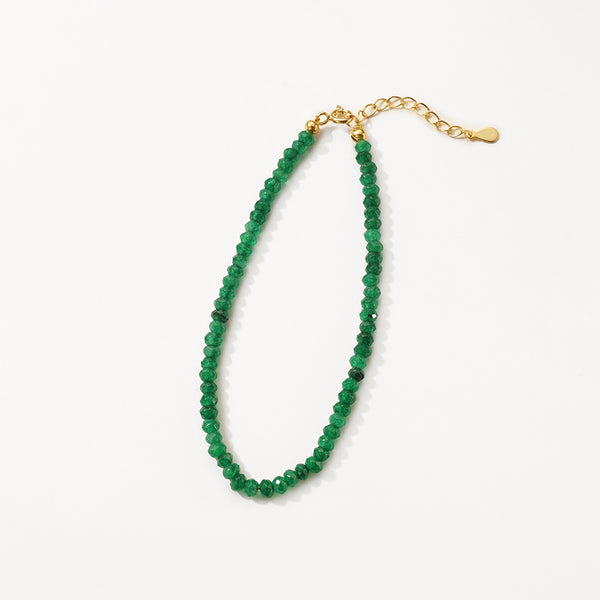 PB0124 925 Sterling Silver Green Jade Beaded Bracelets