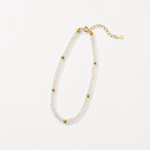 PB0111 925 Sterling Silver White CZ Gold Charm Beaded Bracelets