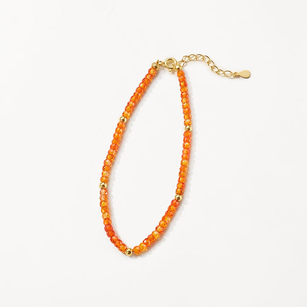 PB0158 925 Sterling Silver Orangle Cubic Zirconia Charm Beaded Bracelets