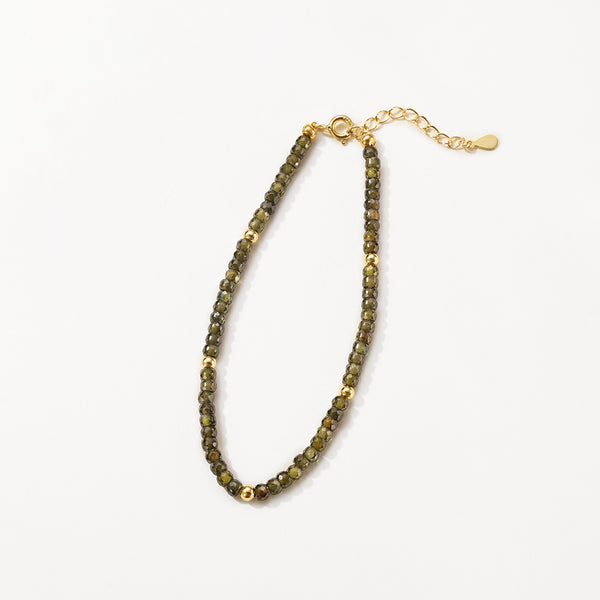 PB0108 925 Sterling Silver Green Cubic Zirconia Bead Charm Bracelets