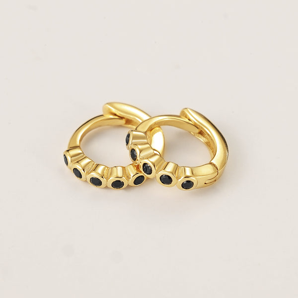 FE2174 FE2175 FE2176 925 Sterling Silver Black CZ Beads Hoop Earrings