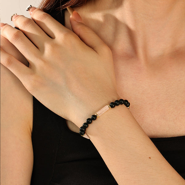 PB0059 925 Sterling Silver Green Sandstone Pink Crystal Bracelet