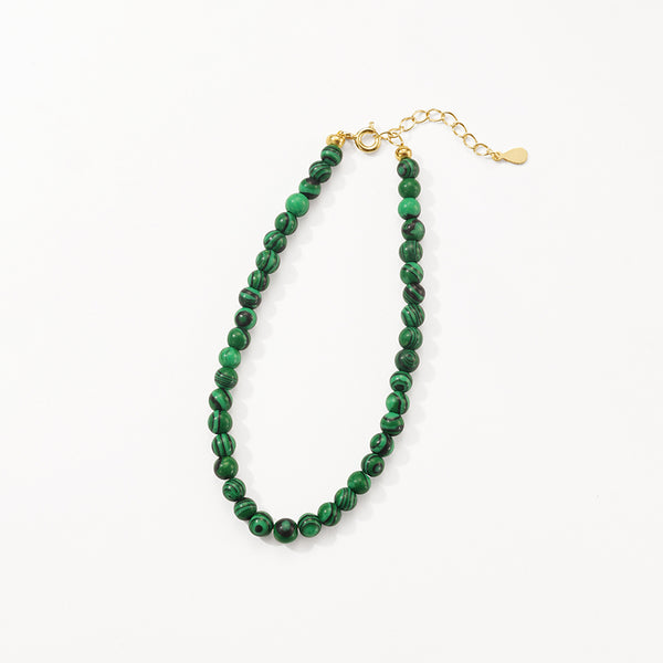 PB0121 925 Sterling Silver Malachite Charm Beaded Bracelets