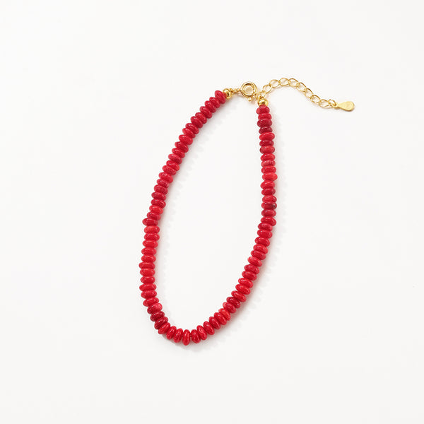 PB0130 925 Sterling Silver Red Coral Beaded Bracelets
