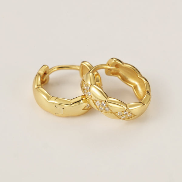 FE2187 925 Sterling Silver Diamond Shape CZ Hoop Earrings