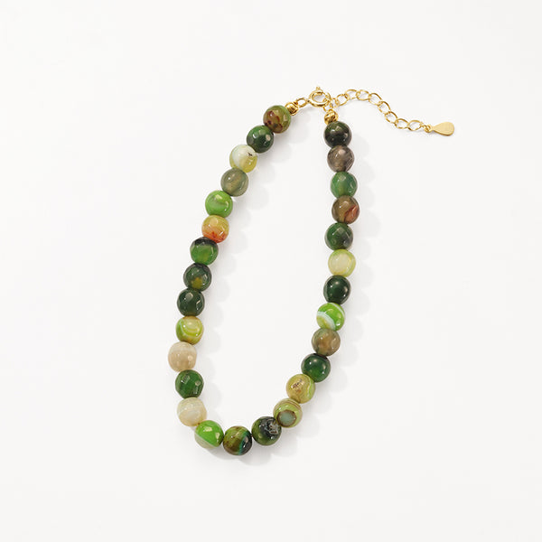 PB0114 Green Agate Charm Beaded Bracelet