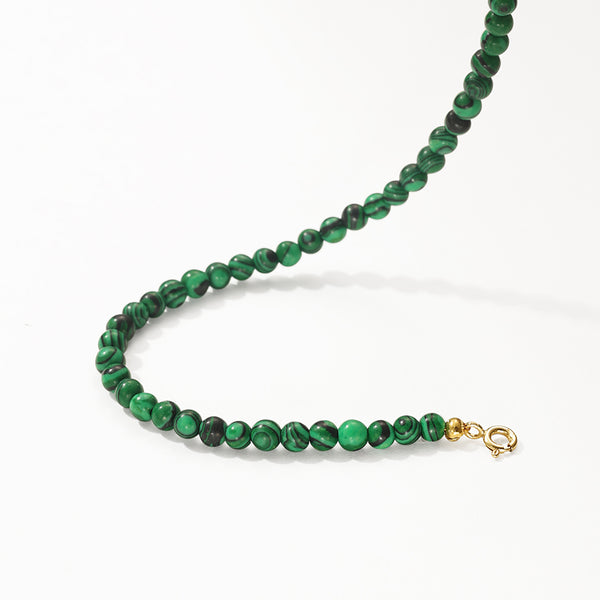 PB0121 925 Sterling Silver Malachite Charm Beaded Bracelets