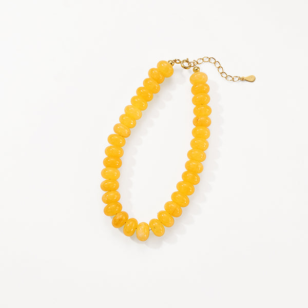 PB0148 925 Sterling Silver Yellow Jade Charm Beads Bracelet