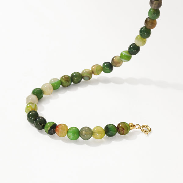 PB0114 Green Agate Charm Beaded Bracelet