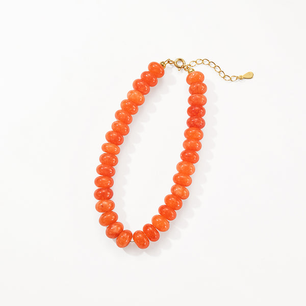 PB0146 925 Sterling Silver Orange Jade Charm Beaded Bracelet