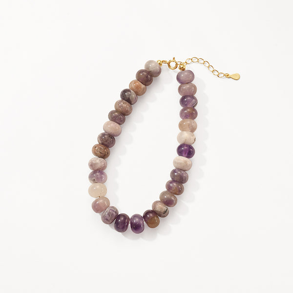 PB0140 925 Sterling Silver Amethyst Charm Beaded Bracelets