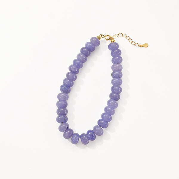 PB0141 925 Sterling Silver Purple Jade Charm Beaded Bracelet