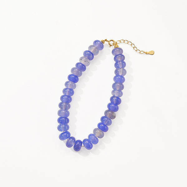 PB0142 925 Sterling Silver Agate Blue Chalcedony Bracelet