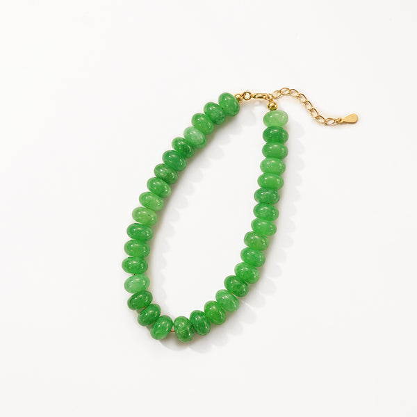 PB0144 925 Sterling Silver Green Jade Charm Beaded Bracelet