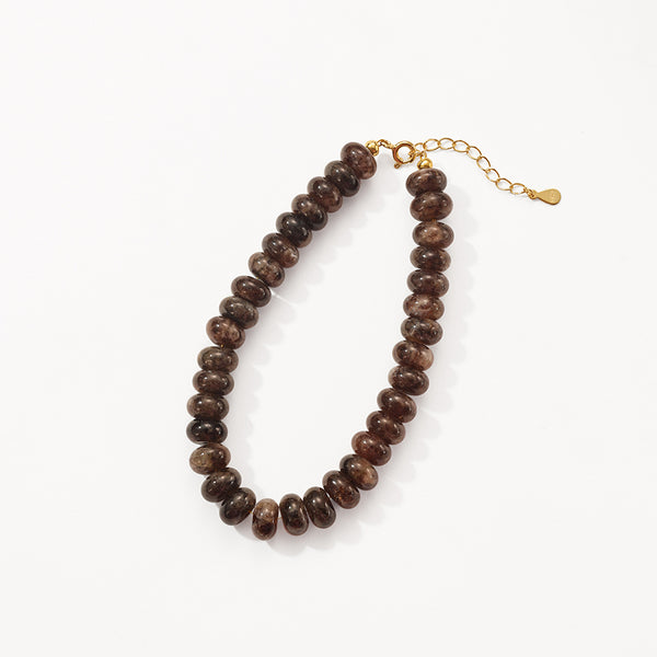 PB0135 925 Sterling Silver Brown Beaded Bracelet