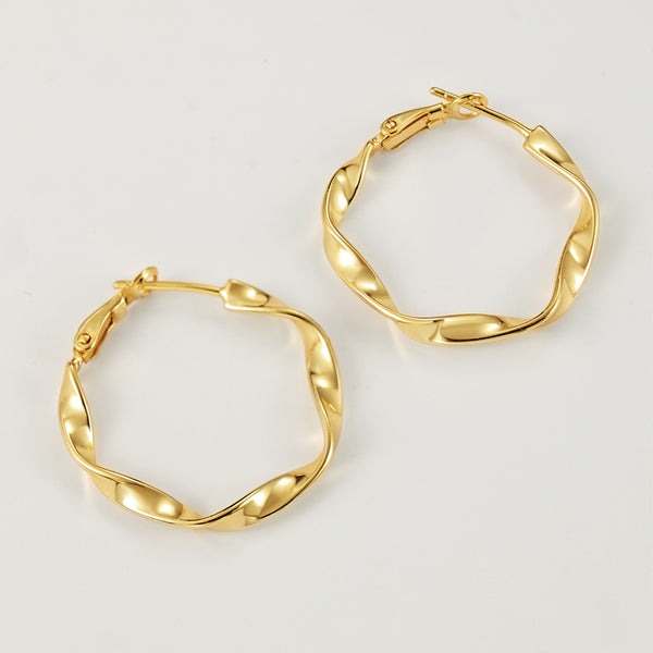FE2205 925 Sterling Silver Simple Polished Twisted Hoop Earrings