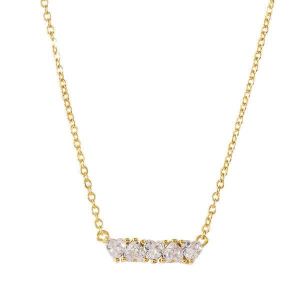 VFX0189 Quartet Opal CZ Heart Horizontal Bar Pendant Necklace