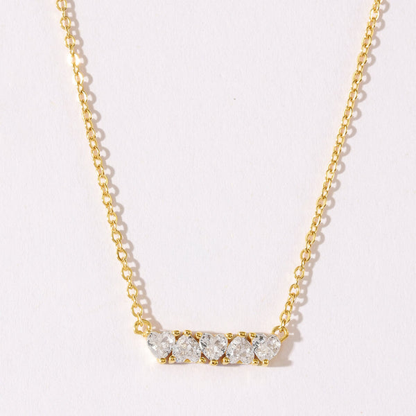 VFX0189 Quartet Opal CZ Heart Horizontal Bar Pendant Necklace