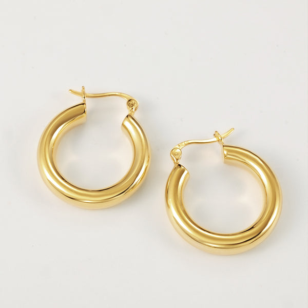 FE2082 925 Sterling Silver Custom Chunky Polished Hoop Earrings