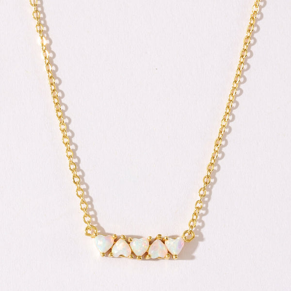 VFX0189 Quartet Opal CZ Heart Horizontal Bar Pendant Necklace