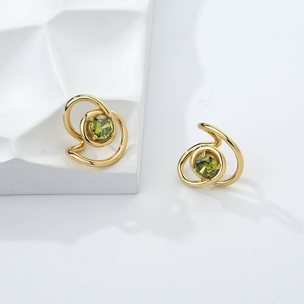 FE2615 925 Sterling Silver Irregular Lines Winding Green Zircon Stud Earring
