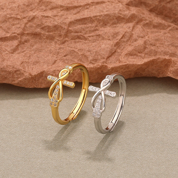 FJ0991 925 Sterling Silver Zircon Cross Mobius Ring