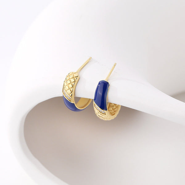 FE2500 925 Sterling Silver Rhombic lattice Blue Stud Earrings