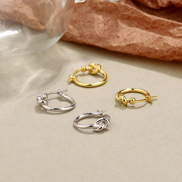 FE2558 925 Sterling Silver Dainty Knot Hoop Earring