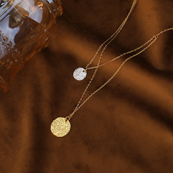 FX1260 925 Sterling Silver Double Texture Coin Necklace