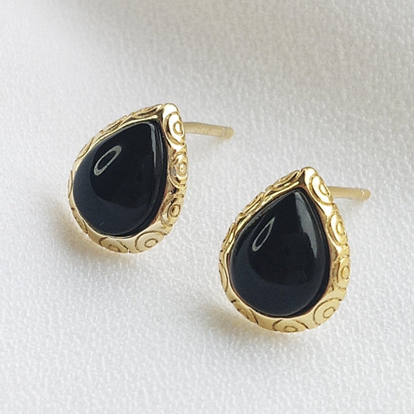 FE2686 925 Sterling Silver Drop Black Onyx Stud Earrings