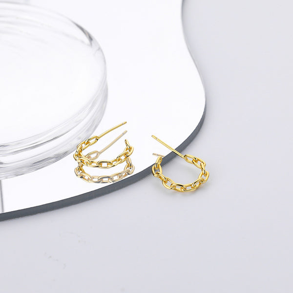 FE2541 925 Sterling Silver Dainty Chain C Shape Stud Earring