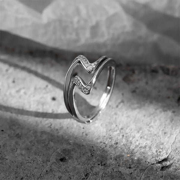 FJ0979 925 Sterling Silver Zircon Wavy Open Ring