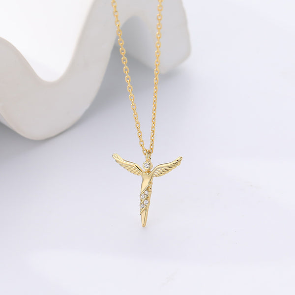 FX1083 925 Sterling Silver Zircon Angel Wings Clavicle Necklace