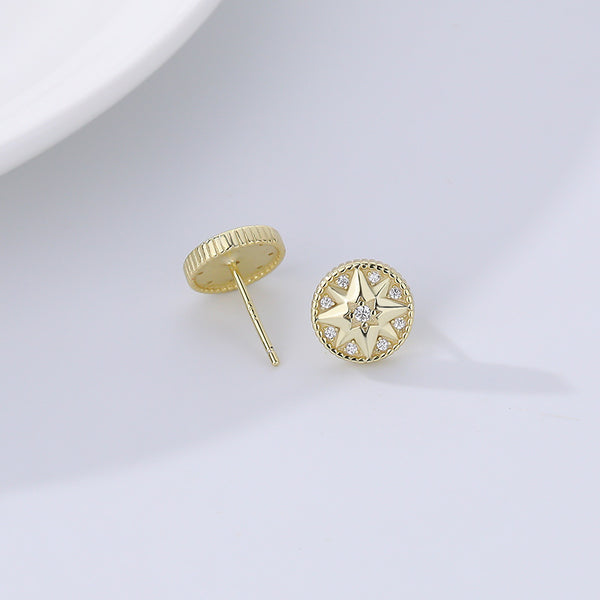 FE2610 925 Sterling Silver Zircon Octagram Stud Earring