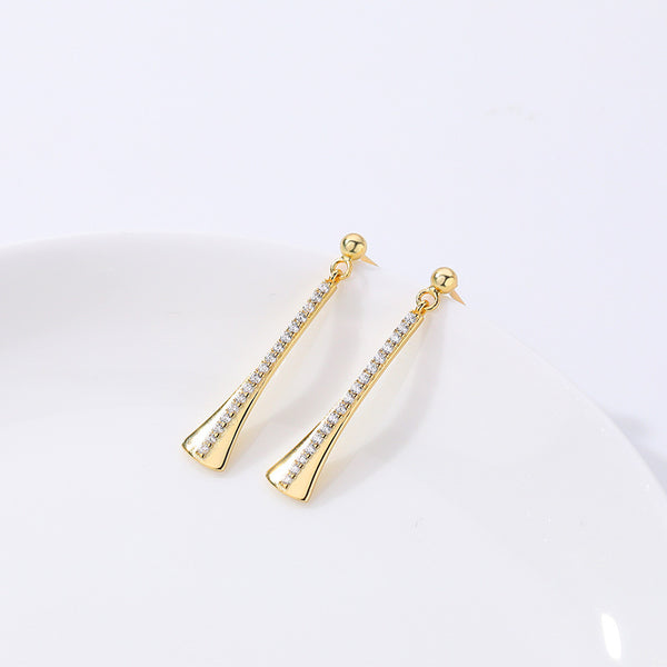 FE2608 925 Sterling Silver Long Vintage Zircon Dangle Stud Earring