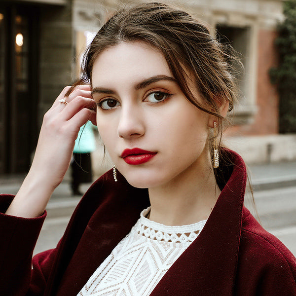 FE2689 925 Sterliang Silver Long Tassel Zircon Dangle Stud Earring