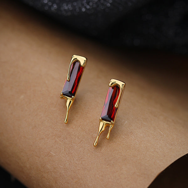 FE3029 925 Sterling Silver Lava Red Zircon Stud Earrings