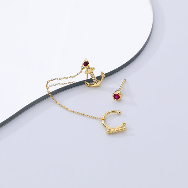 FE2618 925 Sterling Silver Anchor U-shaped Dangle Stud Earring