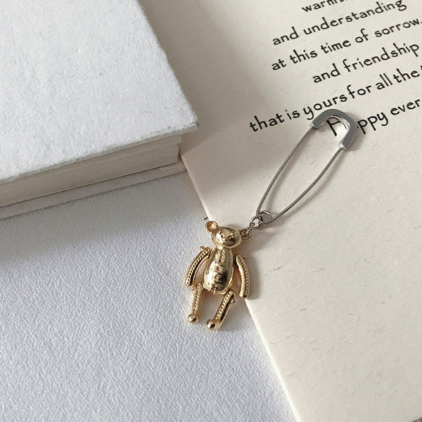 FE2521 925 Sterling Silver Pin Little Bear Dangle Hoop Earring