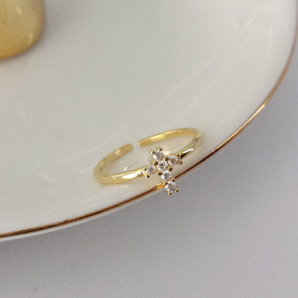 FJ0875 925 Sterling Silver Pave Cross Ring