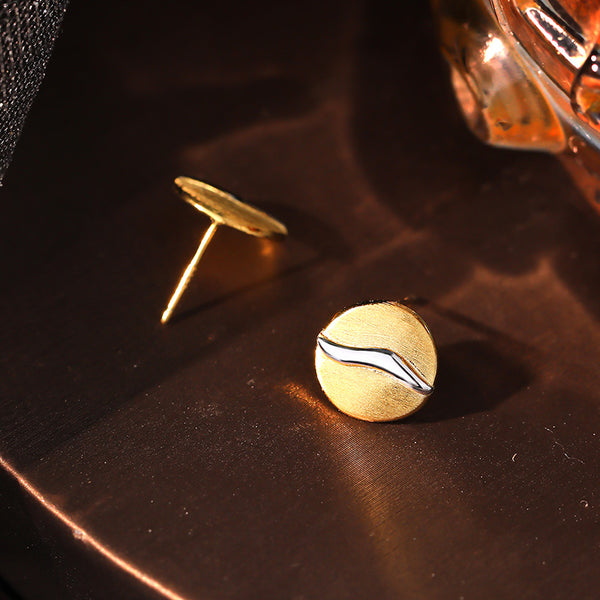 FE3039 925 Sterling Silver Double Color Brushed Stud Earrings