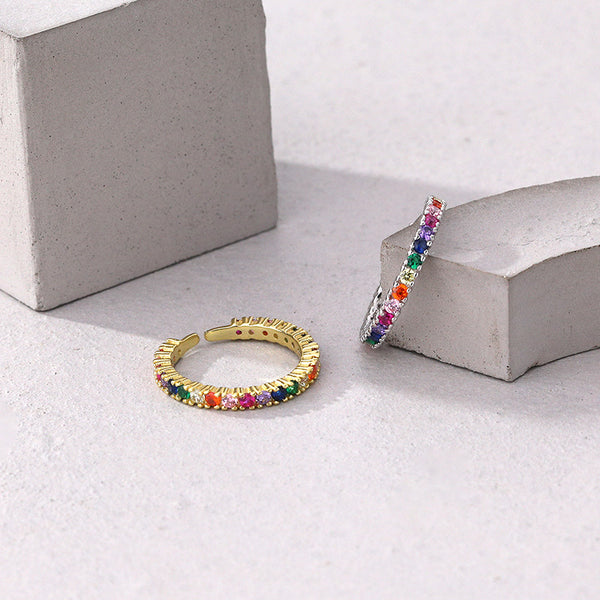 FJ1142 925 Sterling Silver Rainbow CZ Open Ring