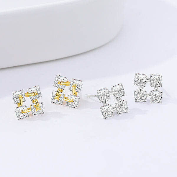 FE3024 925 Sterling Silver Square Zirconia Stud Earrings
